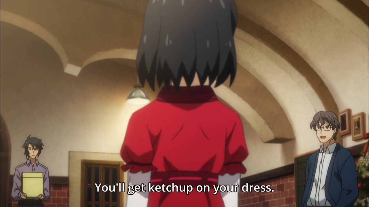 "You'll get ketchup on your (red) dress."