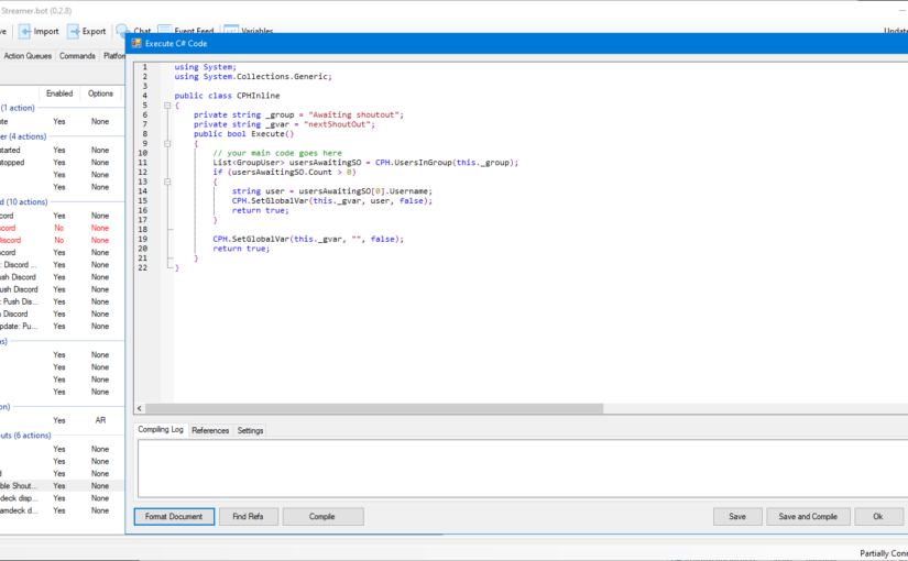List all variables and arguments in Streamer.bot and use them